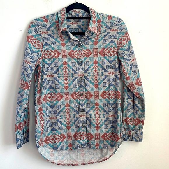 Eddie Bauer southwestern print button down long sleeve flannel shirt sz S - Picture 1 of 7